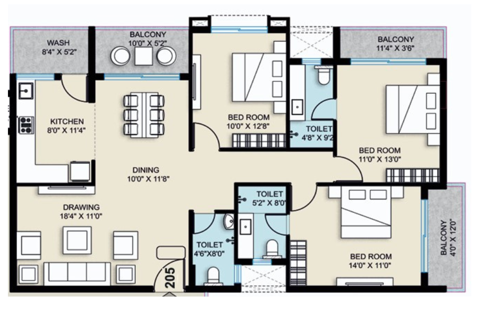 Click me 3BHK Floor Plan